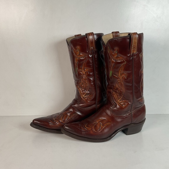 Vintage Texas Brand Thunderbid Cowboy Boots 9.5 D Rising Pheonix USA Made